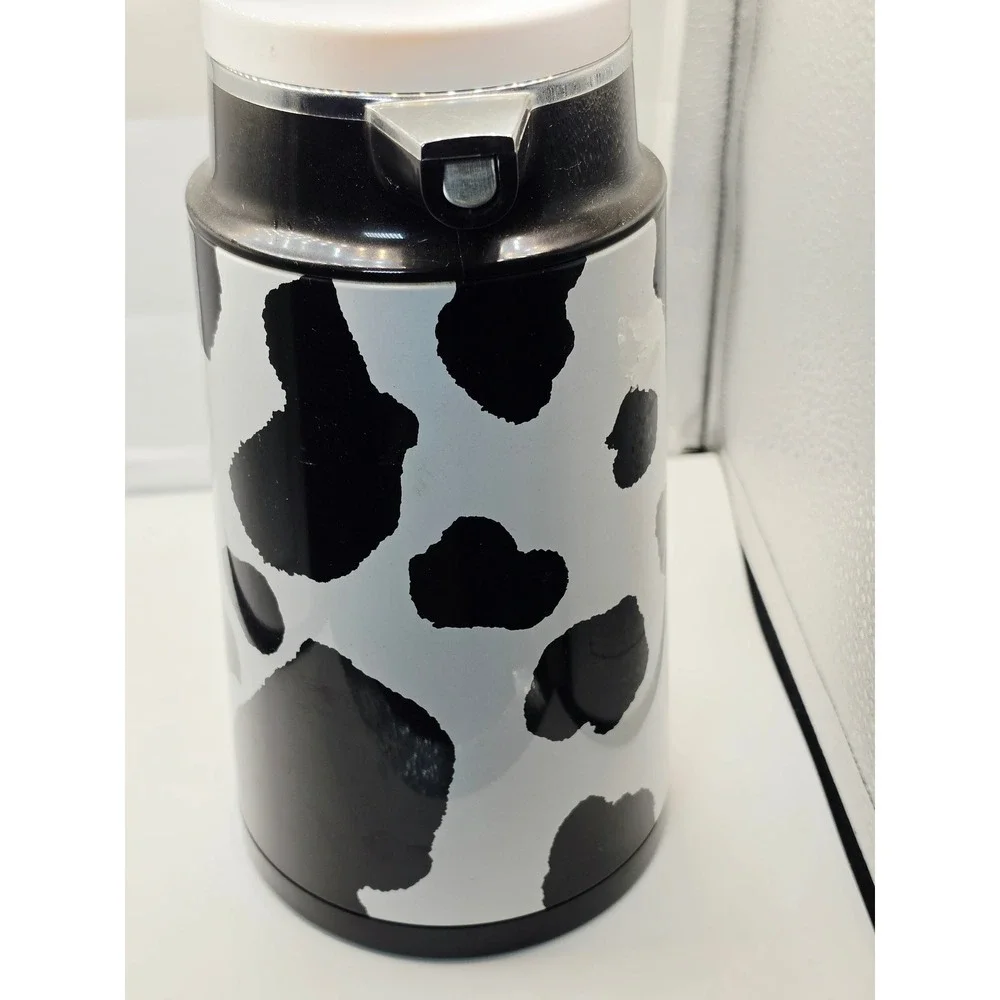 Vintage A.K. Das Cow Print Thermal Coffee Carafe Thermos Pitcher Taiwan Black